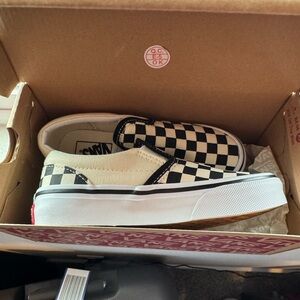 Vans Kids Slip-On Checkerboard Sneakers - Black and Cream